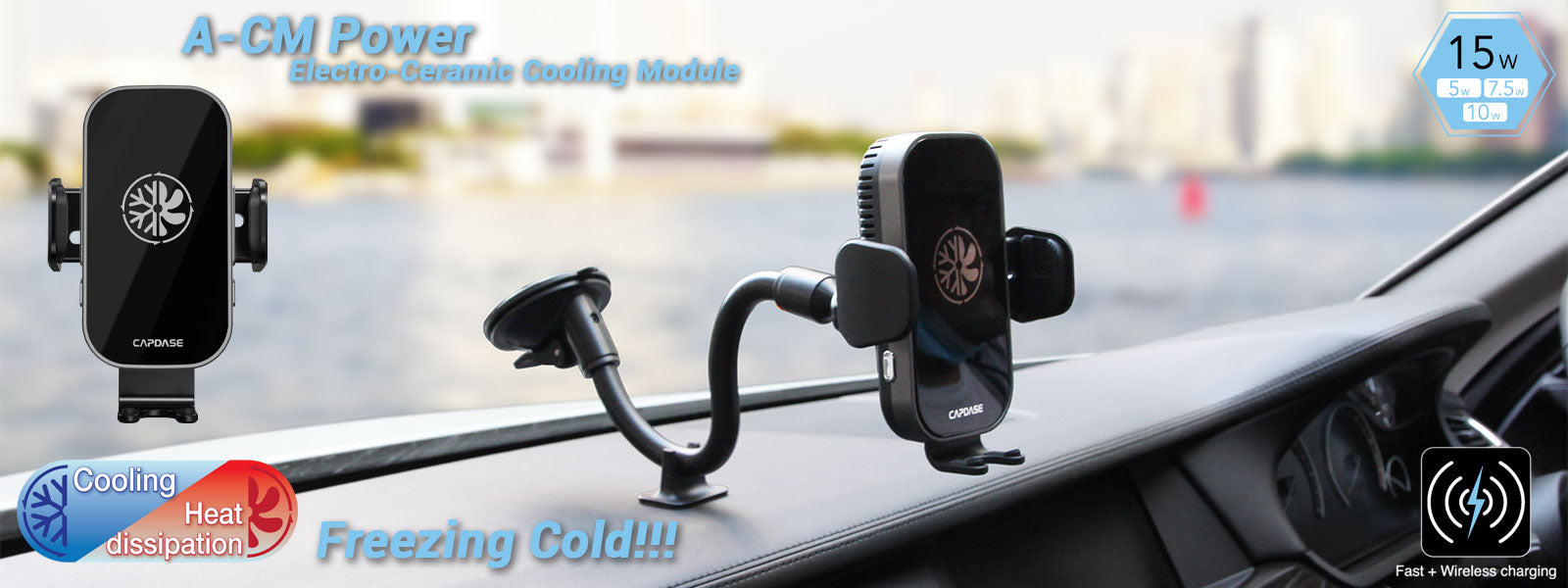 A-CM Power II Ceramic Cooling Fast Wireless Charging Auto-Clamp Car Mount