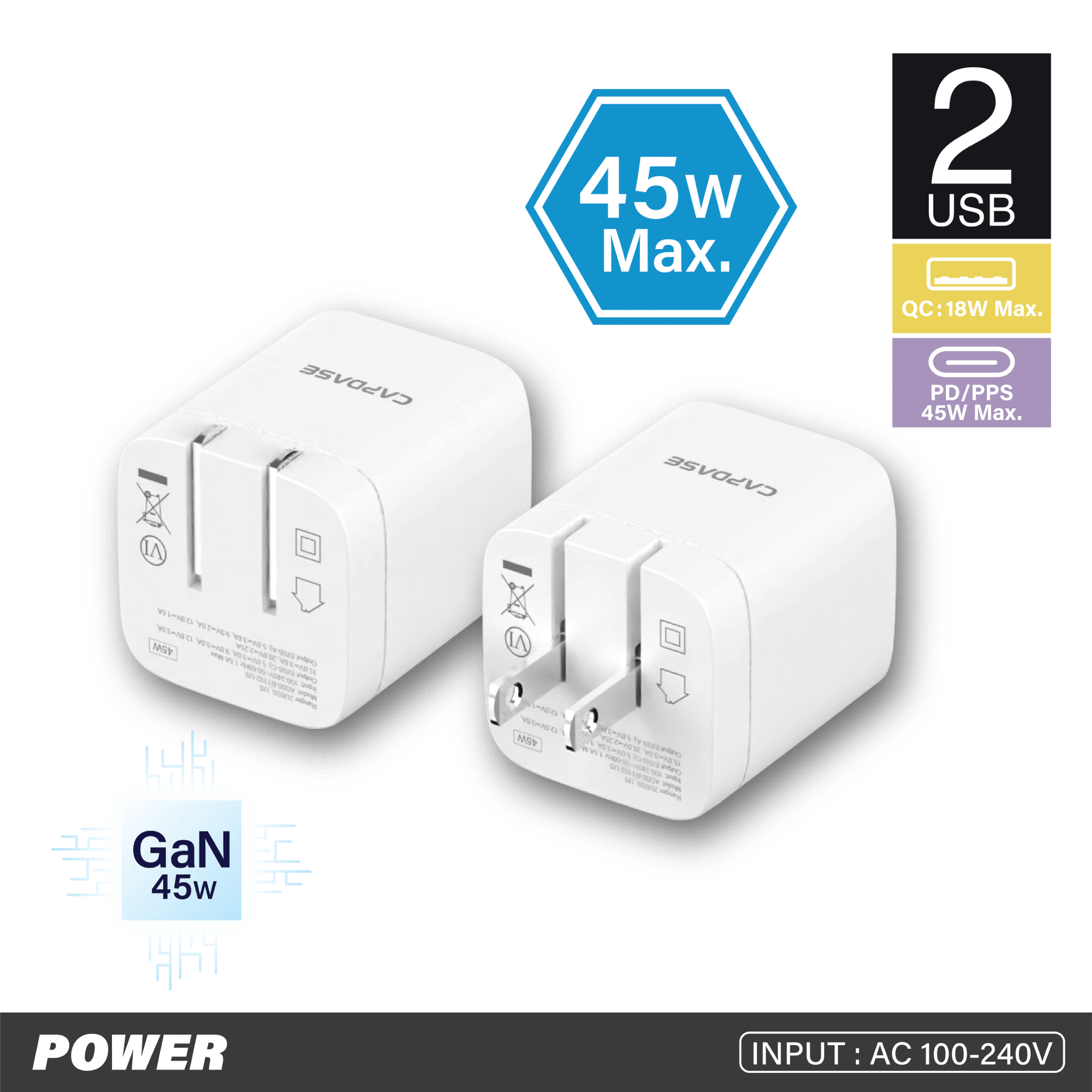 RANGER 2U45S_US 45W GaN PD Wall Charger