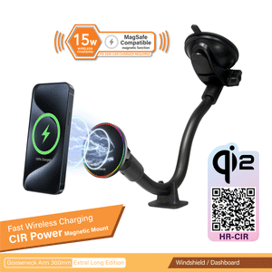 CIR Power Fast Wireless Charging Magnetic Car Mount Gooseneck Arm 300mm