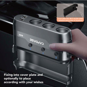 POWERHUB BQP9 3-Socket and 4-USB QC 3.0 and USB-C PD 90W Car Charger