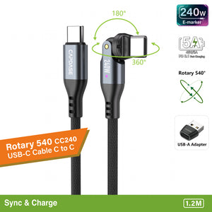 Rotary 540-CC240 USB-C To USB C 240W Sync and Charge Cable 1.2M